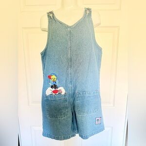 VTG 90s Looney Tunes tweety denim romper Size M